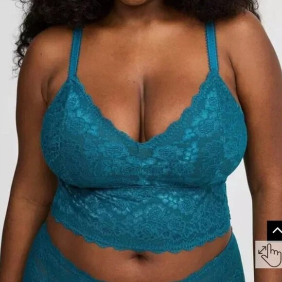 Torrid Bra 3X (22-24) - Teal Bralette Unlined Sheer Lace Longline Wireless Plus - Picture 1 of 3